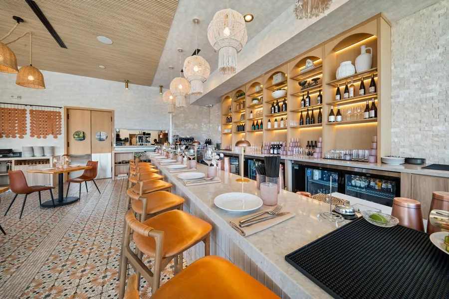 The marble bar and sushi counter at POPULAR on Ventura Blvd, Encino